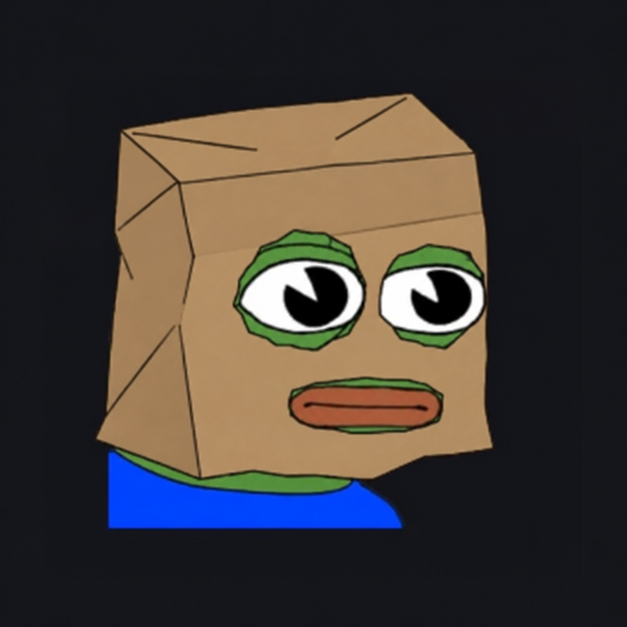 Anonymous Pepe wearing a cardboard bag